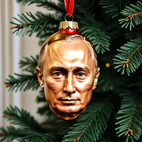 a close up of a christmas ornament of a person on a tree