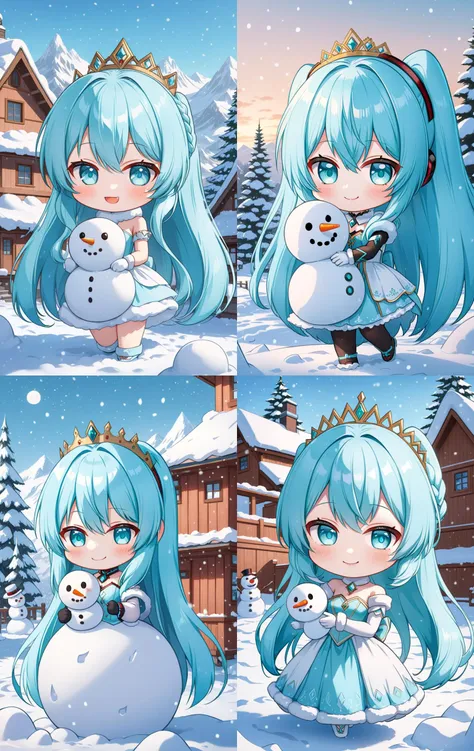 hatsune miku racing miku a cute 3d cartoon caricature cyber woman with light blue hair and hazel eyes wearing a cute princesse dress, fur, diamond, assymetrical, wavy white long straight hair with a cute anime face, cute smile, artstation, deviantart, real...