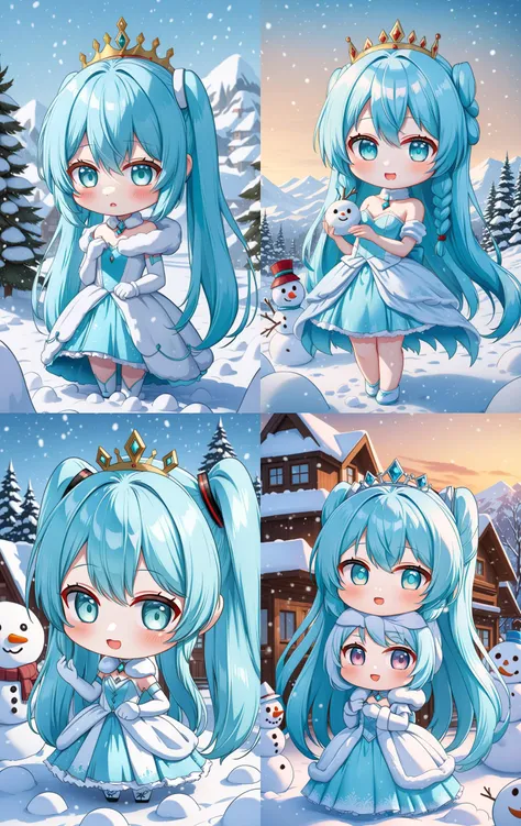 hatsune miku racing miku a cute 3d cartoon caricature cyber woman with light blue hair and hazel eyes wearing a cute princesse dress, fur, diamond, assymetrical, wavy white long straight hair with a cute anime face, artstation, deviantart, realistic, 4k, s...