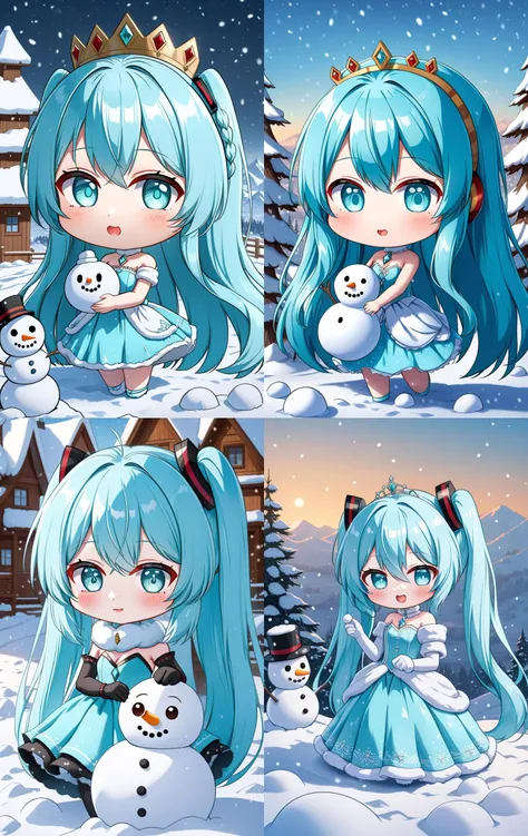 hatsune miku racing miku a cute 3d cartoon caricature cyber woman with light blue hair and hazel eyes wearing a cute princesse dress, fur, diamond, assymetrical, wavy white long straight hair with a cute anime face, artstation, deviantart, realistic, 4k, s...