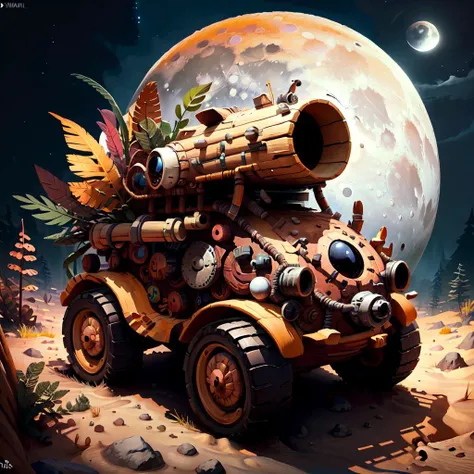 concept art  <lora:totempunkai_v20:.7> totempunkai moon rover made of wood on the moon