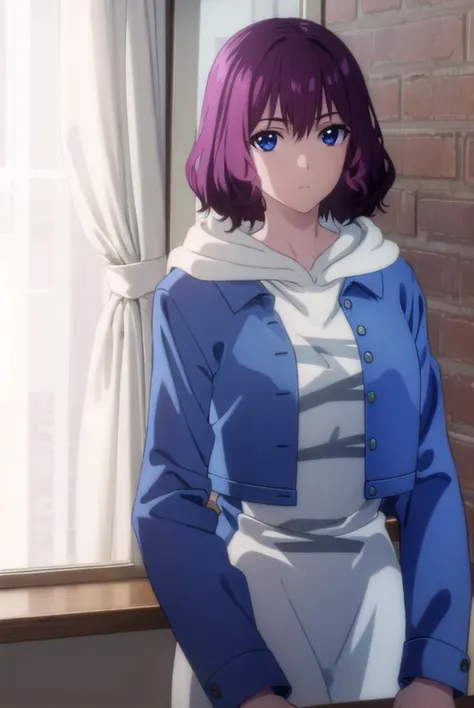 tangrou, <lyco:tangrou-lyco-nochekaiser:1>,
tang rou, short hair, (purple eyes:1.1), purple hair,
break jacket, hood, hoodie, bl...