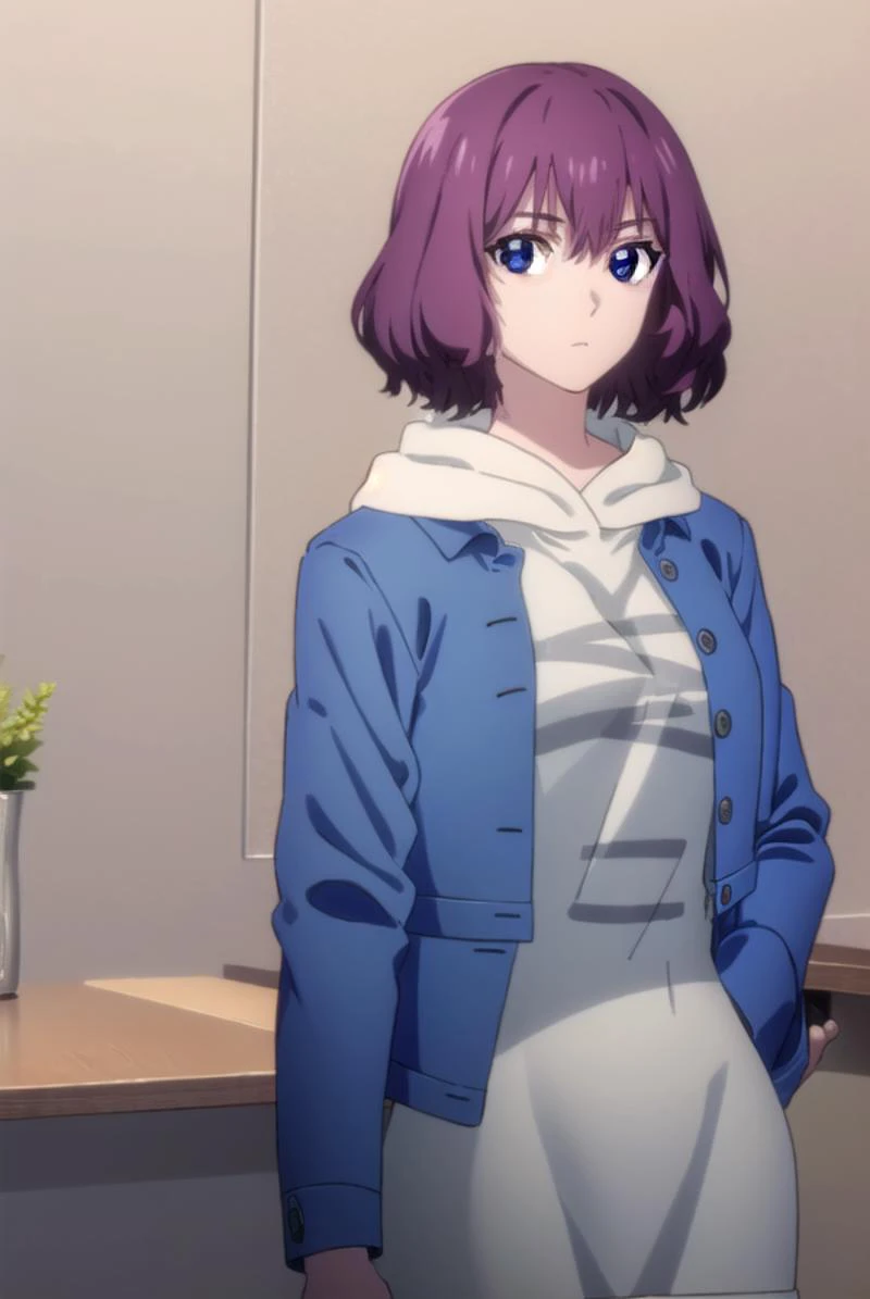 tangrou, <lyco:tangrou-lyco-nochekaiser:1>,
tang rou, short hair, (purple eyes:1.1), purple hair,
break jacket, hood, hoodie, bl...