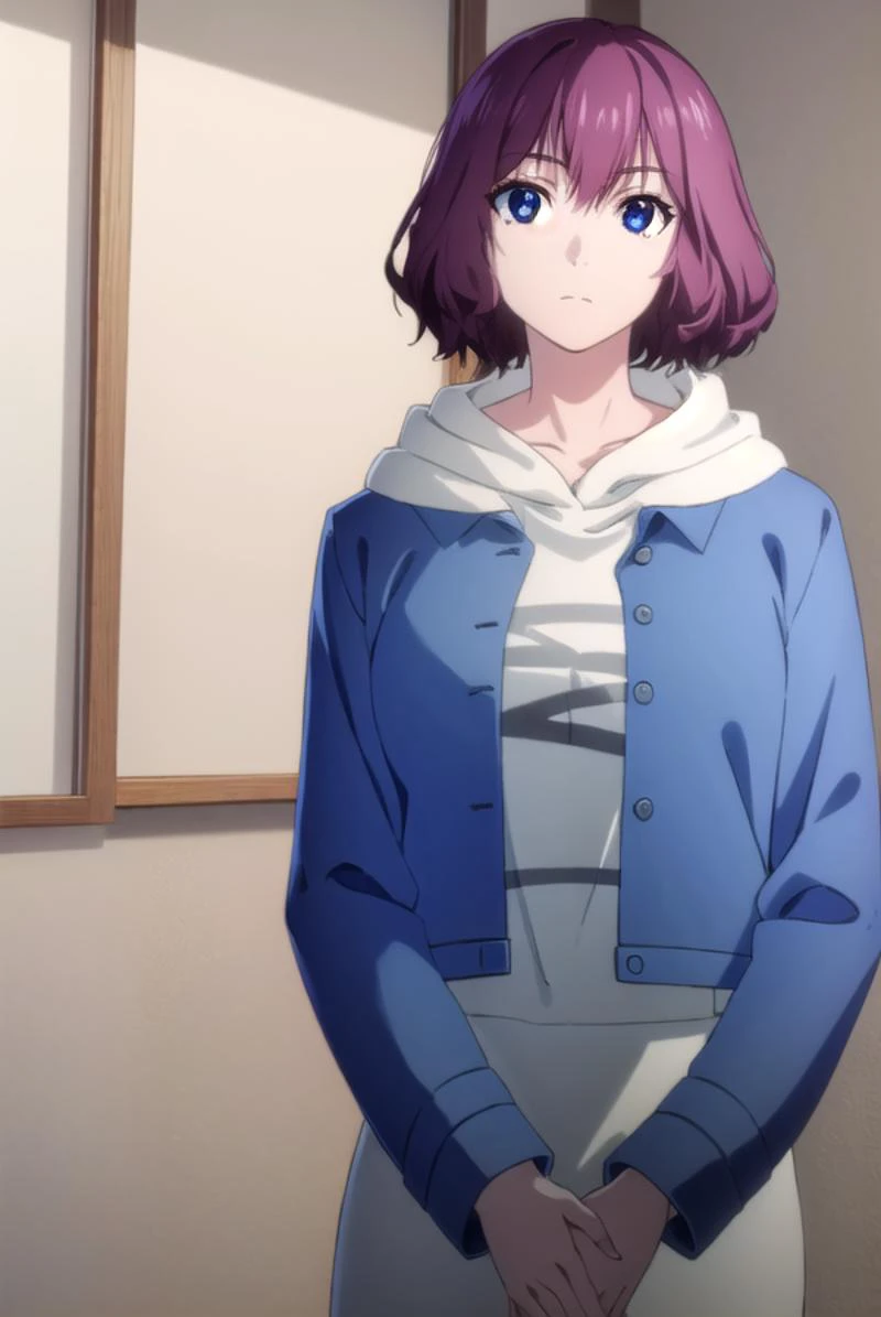 tangrou, <lyco:tangrou-lyco-nochekaiser:1>,
tang rou, short hair, (purple eyes:1.1), purple hair,
break jacket, hood, hoodie, bl...