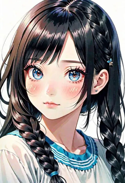 anime girl with long hair and blue eyes with braids