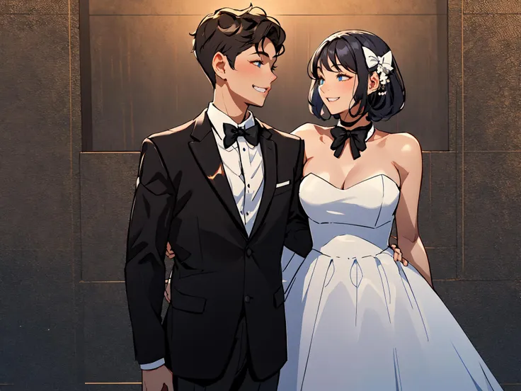 anime - style illustration of a man and woman in formal attire