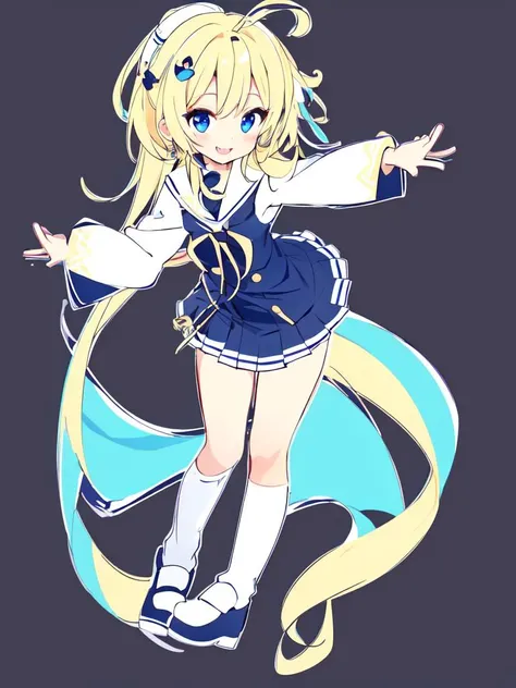 <lora:pstyle5A:1> style parody (thick outline:1.5), best quality, high detailed, Faint lips,UC:realistic, cinematic lighting petite 1girl blond hair indigo eyes, seductive smile fang school_Uniform Fullbody dynamic pose