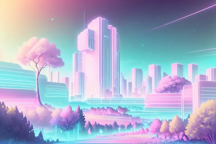 (flowerbed meadows landscape) ,     <lora:kawaiitech-20:0.8> kawaiitech, pastel colors, kawaii, cute colors, scifi,  <lora:retro...