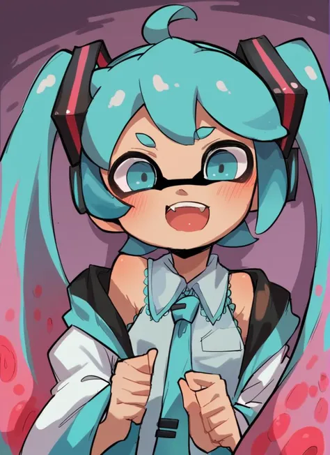 a cartoon girl with headphones and a tie is smiling