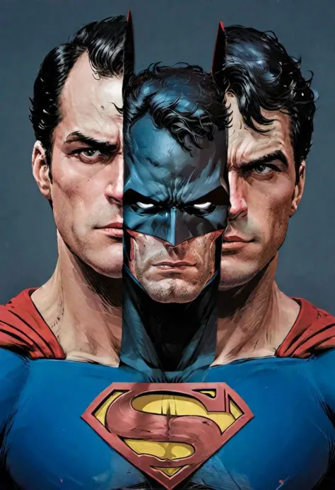 Split head superman inside batman inside superman