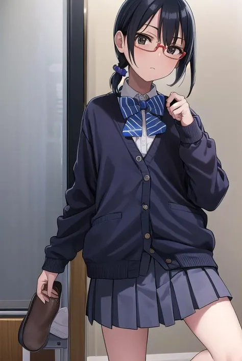 shihosayama, <lora:shiho sayama manga-lora-nochekaiser:1>,
shiho sayama, black hair, (brown eyes:1.5), glasses, twintails, short hair, scrunchie, hair scrunchie, red-framed eyewear,
BREAK skirt, shirt, long sleeves, bow, school uniform, pleated skirt, shoe...