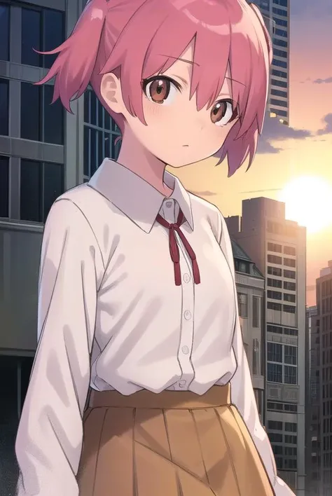 natsumihinata, <lora:natsumi hinata movie-lora-nochekaiser:1>,
natsumi hinata, short hair, twintails, pink hair, (brown eyes:1.5),
BREAK shirt, long sleeves, white shirt, collared shirt, ribbon, red ribbon, skirt, grey skirt,
BREAK outdoors, city, sky, clo...