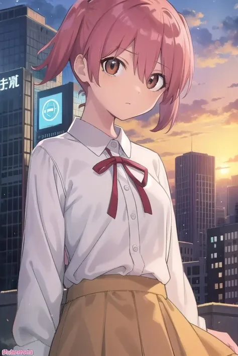 natsumihinata, <lora:natsumi hinata movie-lora-nochekaiser:1>,
natsumi hinata, short hair, twintails, pink hair, (brown eyes:1.5),
BREAK shirt, long sleeves, white shirt, collared shirt, ribbon, red ribbon, skirt, grey skirt,
BREAK outdoors, city, sky, clo...