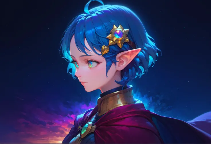 score_9, score_8_up, score_7_up, score_6_up,
star ocean, 1girl, rena lanford, ahoge, armor, [blue:opal:0.5] eyes, blue hair, cape, hair ornament, pleated skirt, pointy ears, short hair, beautiful detailed eyes,
from side, upper body, (close-up:1.2), space,...