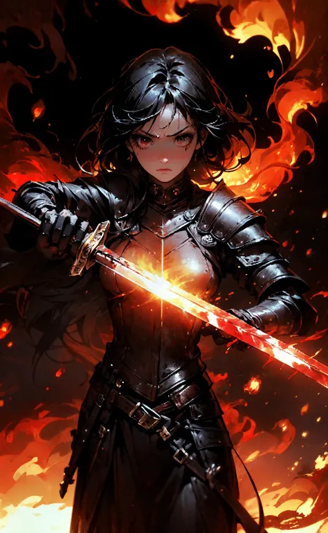 (masterpiece,best quality,beautiful and aesthetic:1.2),1 girl,leather armor,battlefield,sad expression,the ruined battlefield full of flames,(hand with one hand holding a sword),big sword,sad atmosphere,blood,tintar effect,<lora:shuimobysimV3:0.6:PALETTE>,