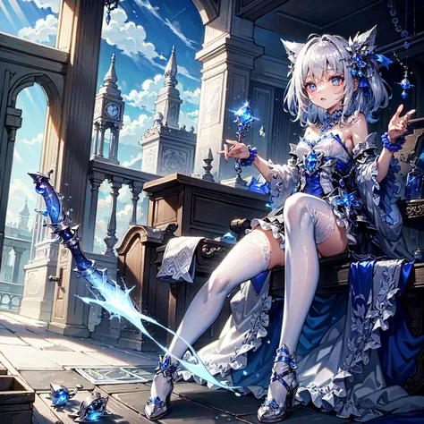 anime girl sitting on a throne with a sword and a sword