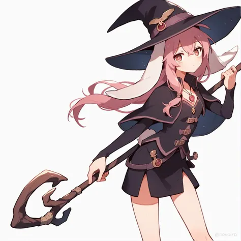 anime girl in a witch costume holding a large scythe