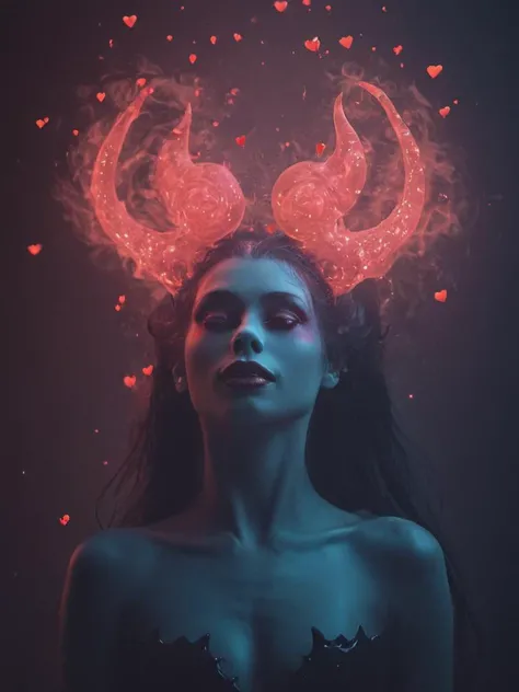 image of a beautiful demon woman, lovelyairxl, floating heart effect <lora:Floating_Hearts_Effect:1>