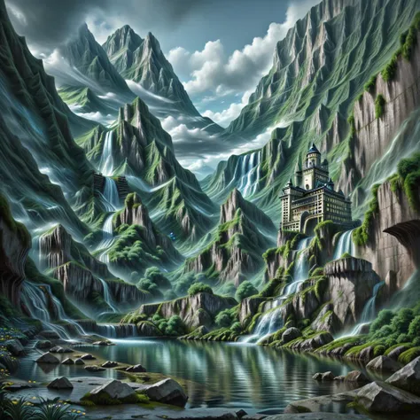 <lora:Holy_Castle:1> waterfall