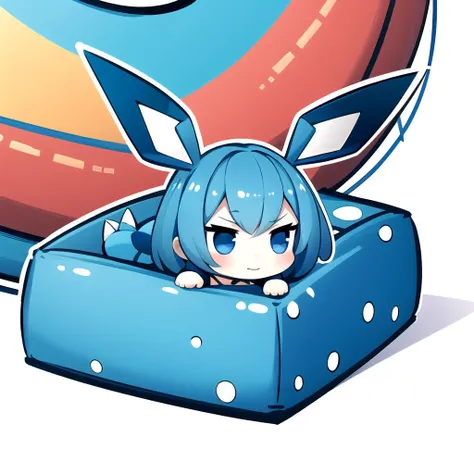 anime character in a box with a big blue egg in the background