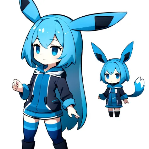 a cartoon image of a girl with blue hair and a blue outfit