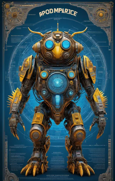 a poster of a robot with a large head and large legs