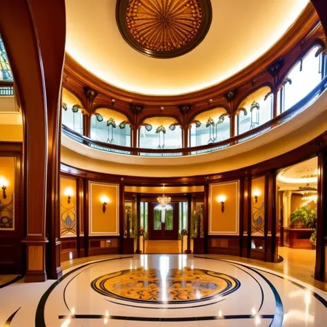 a close up of a circular marble floor in a large building