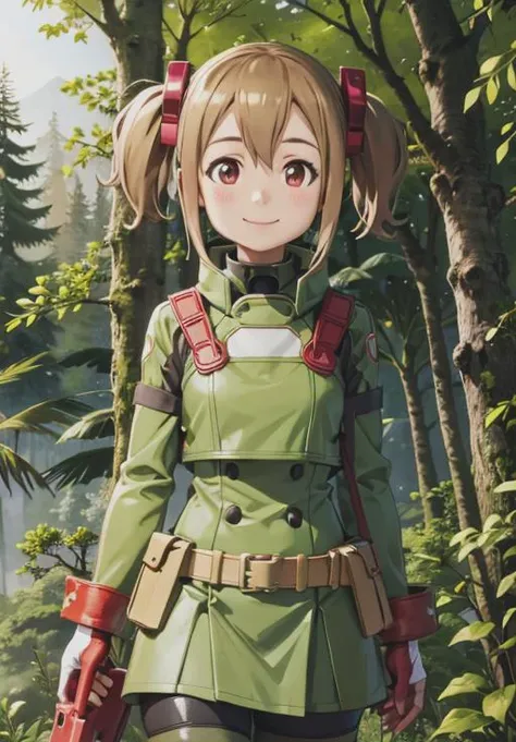 <lora:swordartonline_pack:0.6>,GGO-Silica,solo,smile,forest city