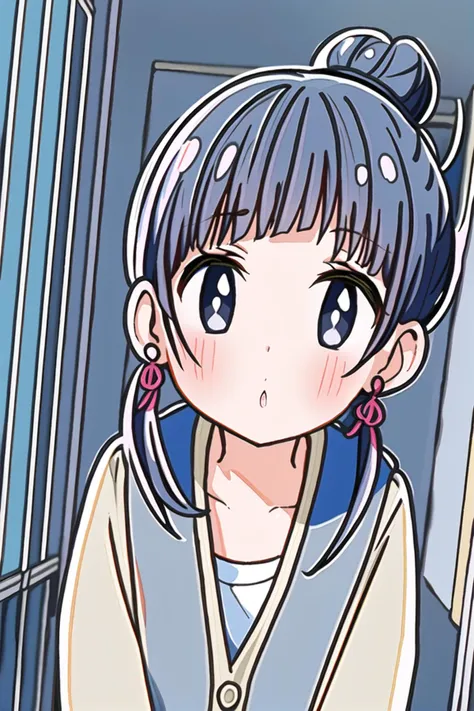 anime girl with blue eyes and a ponytail in a blue and white outfit