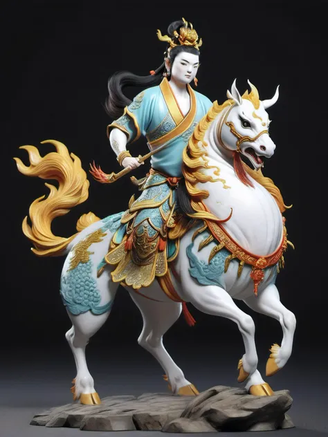 chinese mythological characters, kirin, immortal, xiangyun, excellent, 3d, highest quality, detailed.