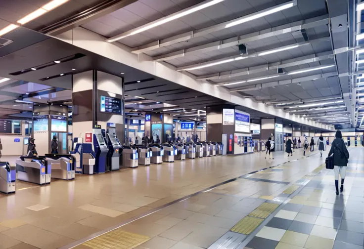 masterpiece, best quality, very aesthetic, absurdres,
umeda3f, automatic ticket gate, scenery, indoors, tile floor, train statio...