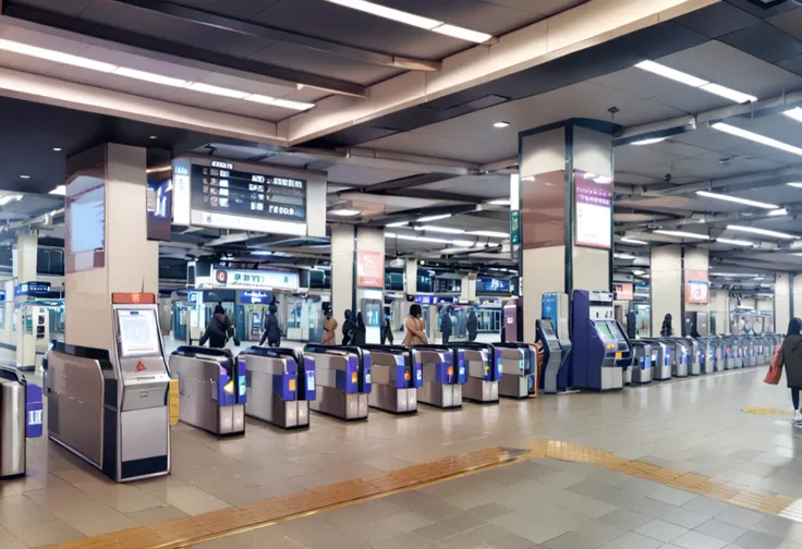 masterpiece, best quality, very aesthetic, absurdres,
umeda3f, automatic ticket gate, scenery, indoors, tile floor, train statio...