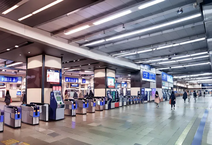 masterpiece, best quality, very aesthetic, absurdres,
umeda3f, automatic ticket gate, scenery, indoors, tile floor, train statio...