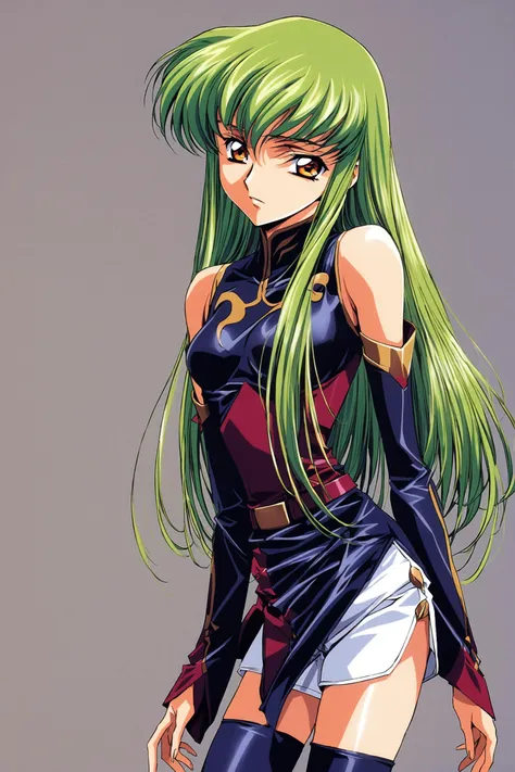 a woman with long green hair and a black top