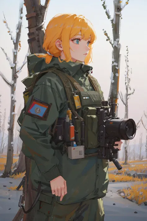 1girl, solo, militaryru, <lora:militarytyan:1>, forest,