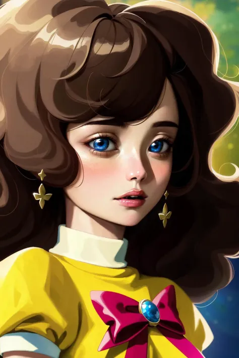 a close up of a cartoon girl with a bow on her head