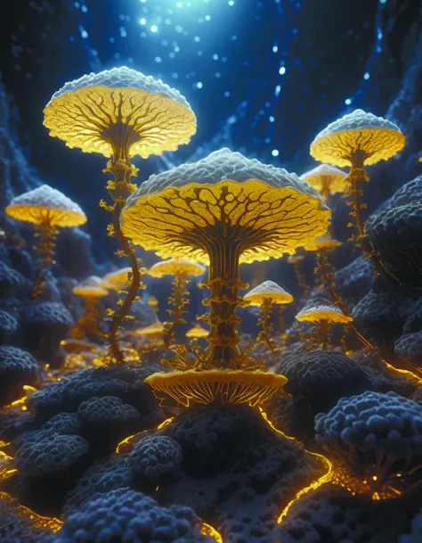 a close up of a group of mushrooms on a rocky surface