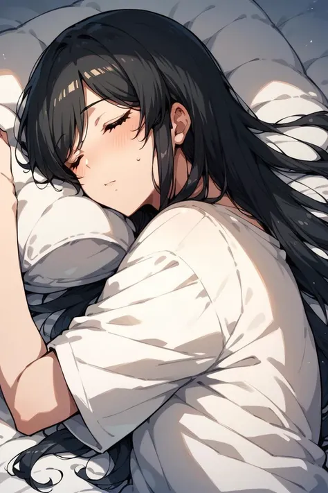 anime girl laying in bed with pillow and pillow case