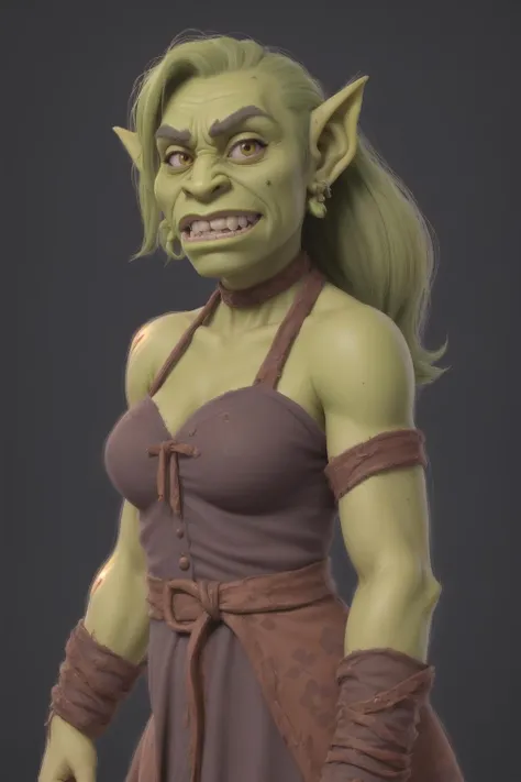 portrait of an orc, wearing a sundress, dress, cute, kawaii