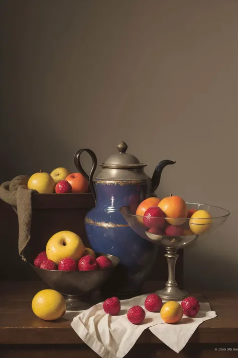 there are many apples and oranges in a bowl on a table