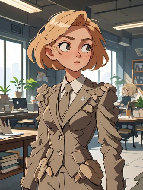 illustration, professional posing 1girl, beautiful face, blond short straight hair, office suit made of rocks and stone, complex living room background, 8k uhd, digital drowing, high quality, flat colors, (intricate details:0.9), (hdr, hyperdetailed:1.2)
<...