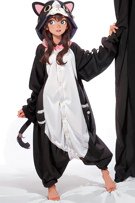 (masterpiece, best quality), 1girl, beautiful face,  <lora:Kigurumi:1> kigurumi, bed sheet,