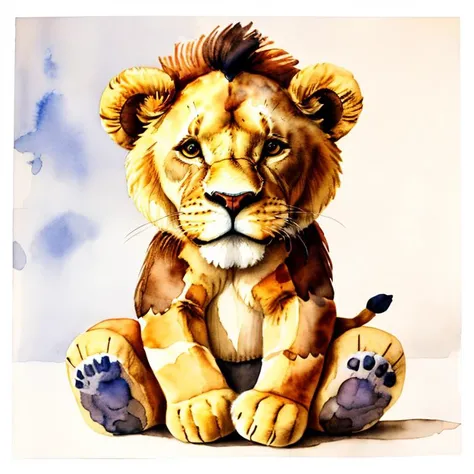 master piece,high quality,vintage watercolor,illustration,cute,stuffed animal,lion, still life,no humans, <lora:ãç»æ¬æç»ãæ°´å½©é£æ ¼æç» ç»æ¬æäº å¨ç©ä¸»é¢_v1.0:1>