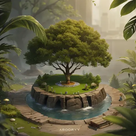 a miniature,Chris LaBrooy,detailed illustration,microverse_creator,<lora:microverse_creator:0.65>,tree,river,