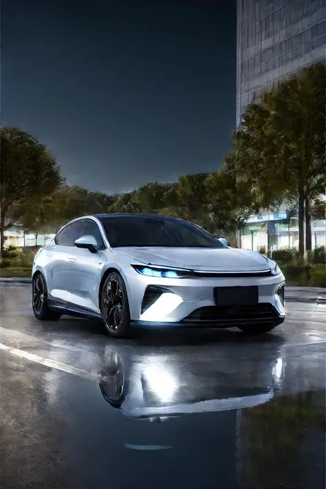 1 electric vehicles,(RAW photo, best quality),Paint Reflective, (realistic, photo-realistic:1.3), vivid colors,(reflection),(Best Quality), (detailed), <lora:China EV_V1.1_Cliffcat:0.8>,Architectural Museum background,car magazine,car photography