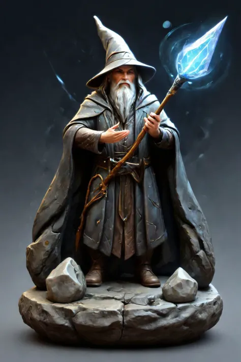 a statue of a wizard holding a staff and a staff