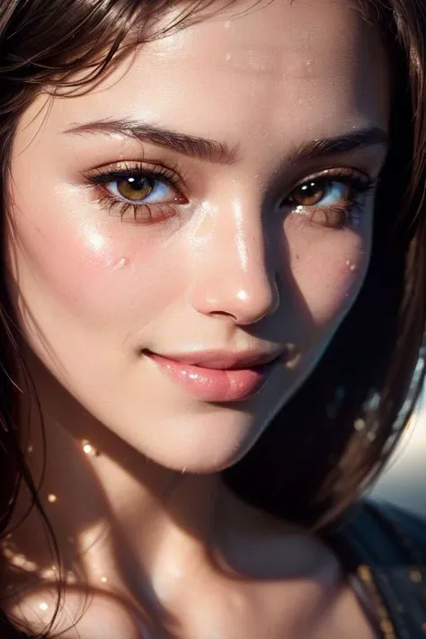 a close up of a woman with a teary face and brown eyes