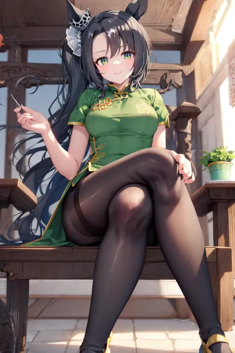 anime girl sitting on a bench with a cell phone in her hand