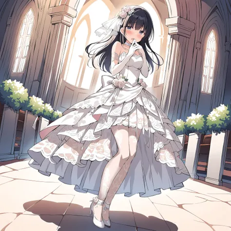 anime - style image of a bride in a wedding dress in a church