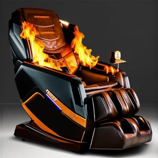 a massage chair with flames on the back of it